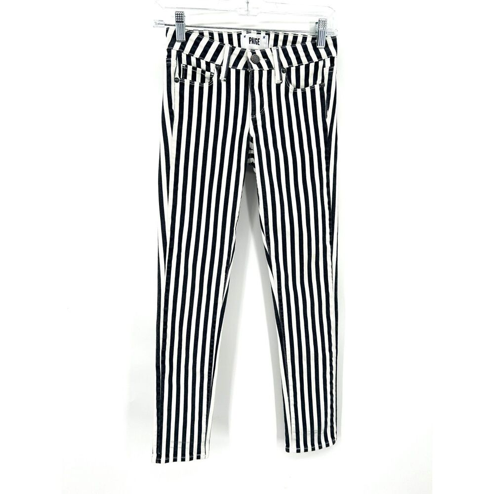 PAIGE *Flawed* Skyline Ankle Peg Black White Striped Skinny Jeans Womens Size 23